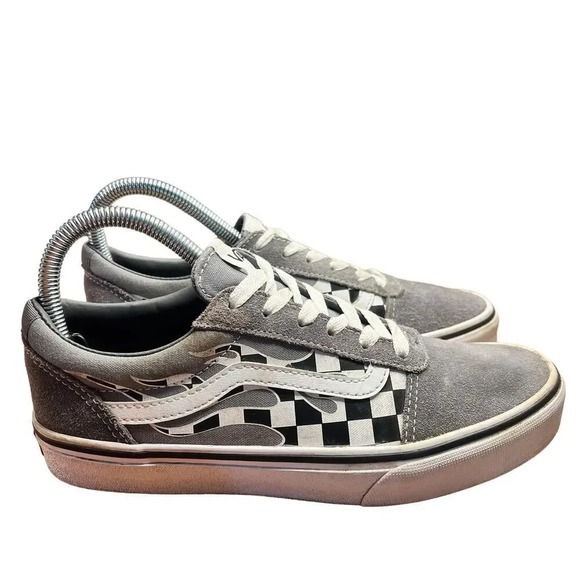 Vans White Filmore Decon Checkerboard Flames Suede Sneaker - Youth 5 / Women 6.5 - Picture 8 of 10